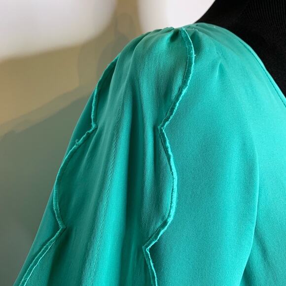 Tibi seafoam green scalloped trim silk shift dress size 4 spring summer Easter - Picture 6 of 16